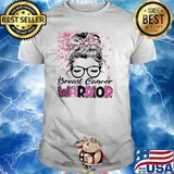Breast cancer warrior messy bun leopard shirt