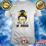 Childhood Cancer Awareness Mom Of A Warrior Messy Bun T-Shirt