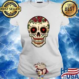 Day of the Dead Sugar Skull Red Roses Hearts T-Shirt Ladies tee