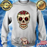 Day of the Dead Sugar Skull Red Roses Hearts T-Shirt Sweater