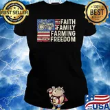 Faith family farming freedom tractor american flag s Ladies tee