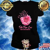 Faith Hope Love Breast Cancer Awareness Flower T-Shirt Ladies tee