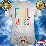 Fall Vibes Cute Retro Autumn Pumpkin Halloween Thanksgiving T-Shirt
