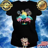 Flamingo camping camp flag fireword s Ladies tee