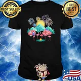 Flamingo camping camp flag fireword shirt