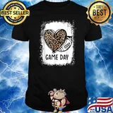 Game Day Leopard Heart Football Lovers Mom Bleached T-Shirt