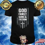 GOD FAMILY GUNS & FREEDOM - Pro Gun Christian Flag - ON BACK T-Shirt