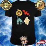 Halloween Pumpkin Bat Cat & Ghost Vintage T-Shirt