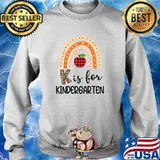 K Is For Kindergarten Rainbow Leopard Apple First Day Teacher T-Shirt Sweater