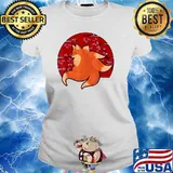 Kitsune Fox with Many Tails Cherry Blossom Japanese T-Shirt Ladies tee
