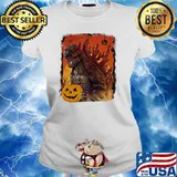 Monster godzilla pumpkin Ladies tee