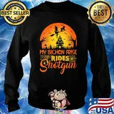 My Bichon Frise Rides Shotgun Witch Moon Halloween T-Shirt Sweater