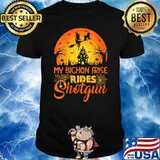 My Bichon Frise Rides Shotgun Witch Moon Halloween T-Shirt