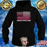 Nobody Fights Alone Breast Cancer USA Flag Pink Ribbon T-Shirt Hoodie