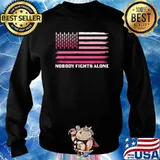 Nobody Fights Alone Breast Cancer USA Flag Pink Ribbon T-Shirt Sweater