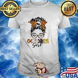 October girl messy bun hair skull ribbon halloween shirt
