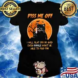 Piss me off i will slap you so hard even google wont be able to find you cat blood moon halloween s Ladies tee
