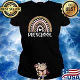 Preschool Teacher Leopard Rainbow Teacher Back To School T-Shirt Ladies tee