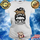 Radiation Therapist Messy Bun Hair Funny Leopard T-Shirt Ladies tee