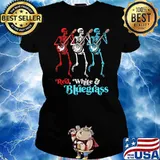 Red white bluegrass skull banjo s Ladies tee