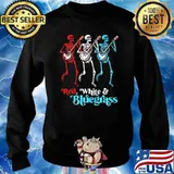 Red white bluegrass skull banjo s Sweater