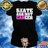Skater Against Breast Cancer Awareness Pinktober Pink Ribbon T-Shirt Ladies tee