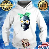 Skeleton Skull With Bandana Head Scarf And Daisy Flower Eyes T-Shirt Hoodie
