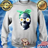 Skeleton Skull With Bandana Head Scarf And Daisy Flower Eyes T-Shirt Sweater