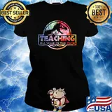 Teaching is a walk in the park Rainbow Tie Dye Teachers Dino T-Shirt Ladies tee