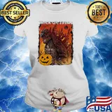 Trick or treat godzilla pumpkin Ladies tee
