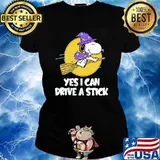 YES I CAN DRIVE A STICK SNOOPY witch Moon Shirt Ladies tee