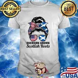 American grown Scottish roots Messy Bun Scottland T-Shirt