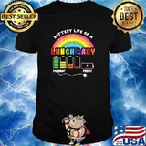 Battery Life Of A School Lunch Lady Monday Friday Cafeteria Rainbow T-Shirt