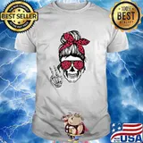 Boho Skeleton Messy Bun Bandana Halloween Apparel T-Shirt