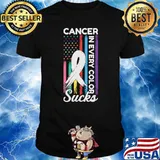 Cancer Sucks In Every Color American Flag All Color Ribbon T-Shirt