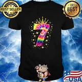 Colorful Tie Dye Number 7 Year Old Girls 7th Birthday T-Shirt
