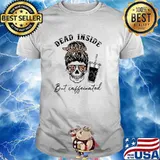 Dead Inside But Caffeinated Messy Bun Skull Leopard Plaid T-Shirt