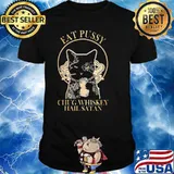 Eat Pussy Chug Whiskey Hail Satan Cat Shirt
