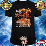 Fall For Jesus He Never Leaves Cross Pumpkin Season Halloween T-shirt