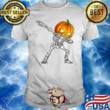 Halloween Boys Kids Dabbing Skeleton Scary Pumpkin Shirt
