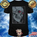 Halloween Skeleton Gothic Flaming Heart Eyes Skull T-Shirt