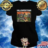 Halloween Town in University Pumpkin And Ghost T-Shirt Ladies tee