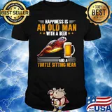 Happiness Is An Old Man With A Beer And A Turtle Sitting Near shirt