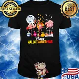 Happy HalloThanksmas Flamingo Halloween Thanksgiving Christmas T-Shirt