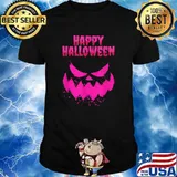 Happy Halloween Horror Pumpkin in Pink T-Shirt