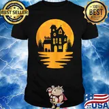 Haunted House Halloween Retro Sunset Graveyard Ghost T-Shirt