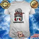 Horror Life Joe Biden American Zombie Horror Life Messy Bun T-Shirt