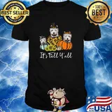 It's Fall Y'all Westie Dog Leopard Pumpkin Falling Autumn Sunflower T-Shirt