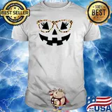 Jack O Lantern Face Pumpkin Hallowen Leopard Print Glasses T-Shirt