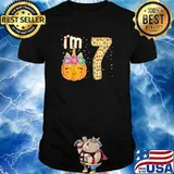 Kids Kids Im 7 Years Old Unicorn Pumpkin Halloween 7th Birthday T-Shirt